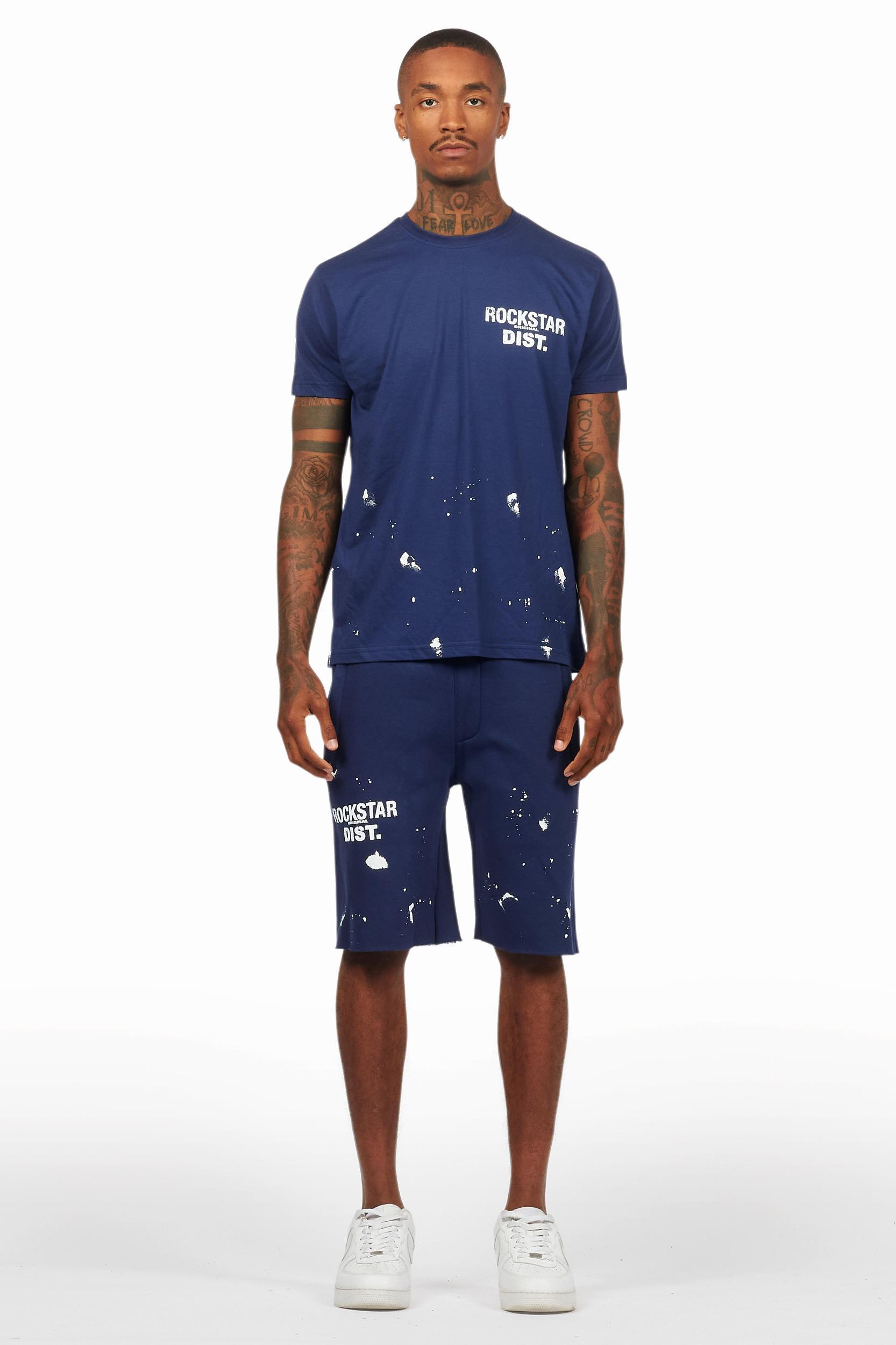 Raffer Navy T-Shirt/Raw Edge Short Set Male Product Image