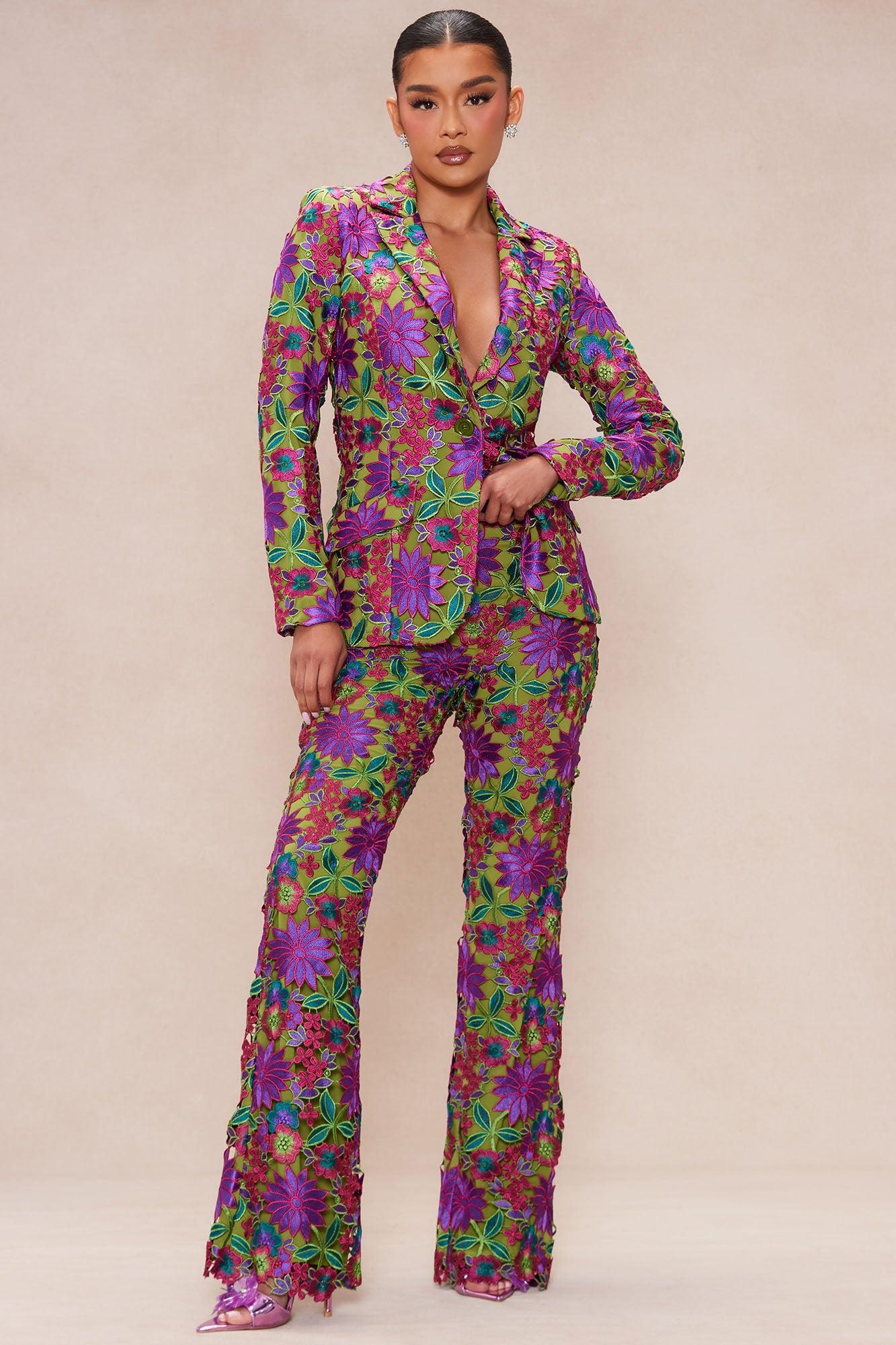 Harper Embroidered Blazer - Green/combo Product Image