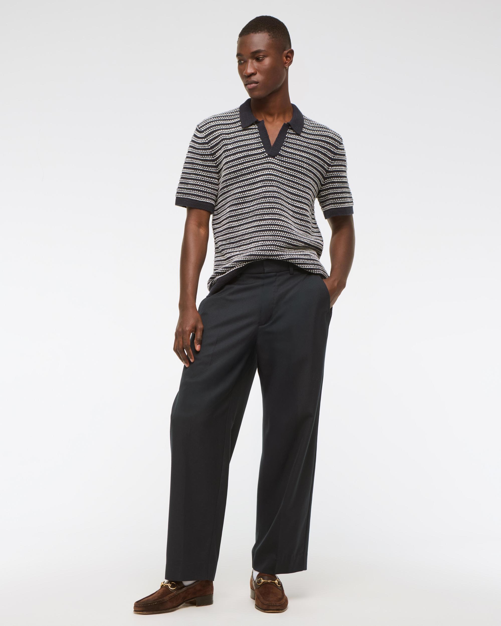 Textural Striped Johnny Collar Sweater Polo Product Image