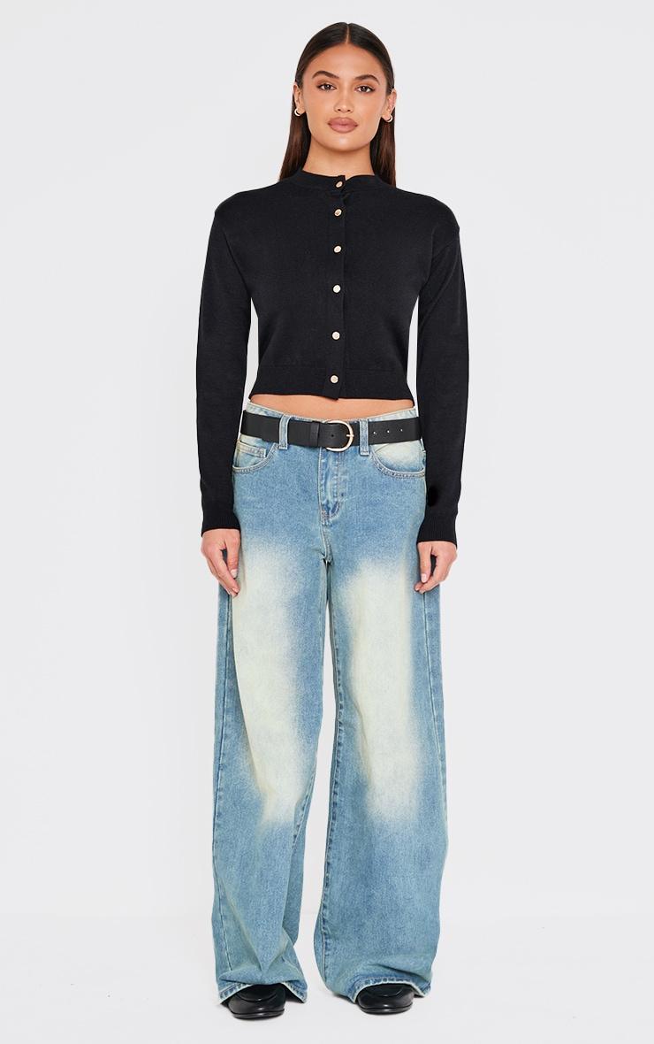 Black Basic Knit Cropped Cardigan Product Image