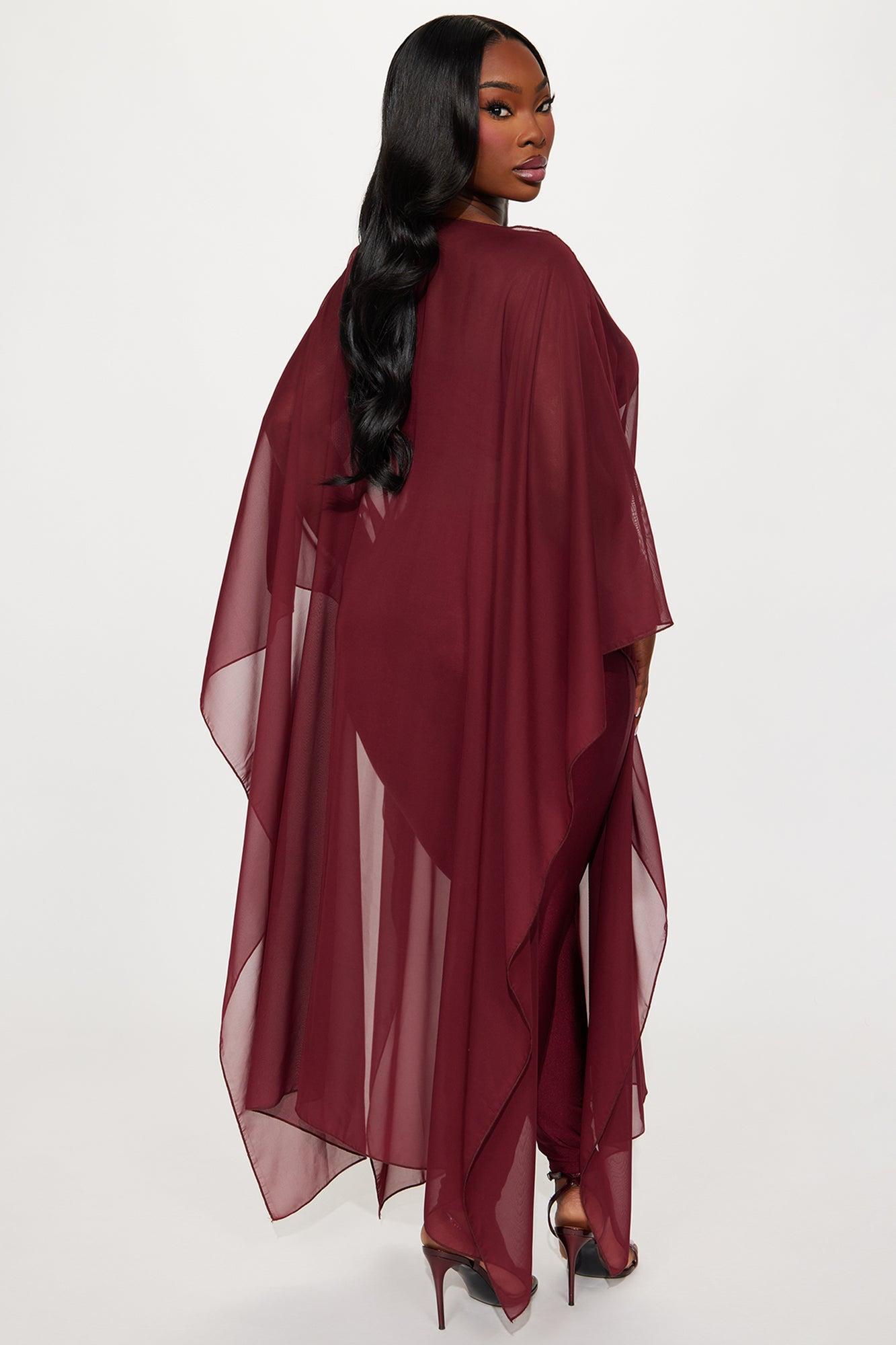 Just A Glimpse Draped 3 Piece Pant Set - Burgundy Product Image