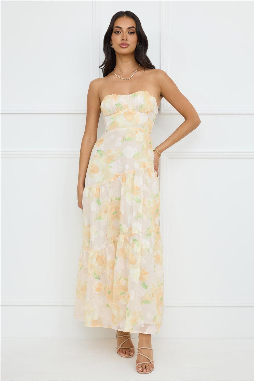 Sunshine Shores Strapless Maxi Dress Yellow Product Image