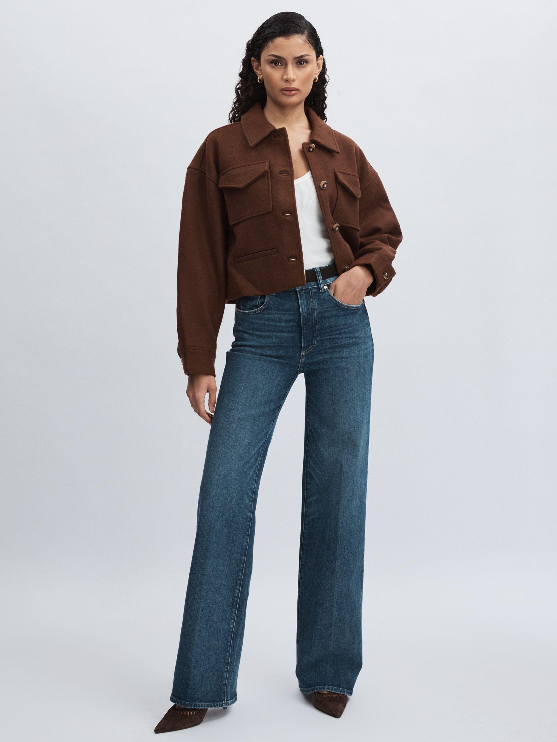 Paige Wool-Blend Cropped Jacket in Dark Brown Product Image