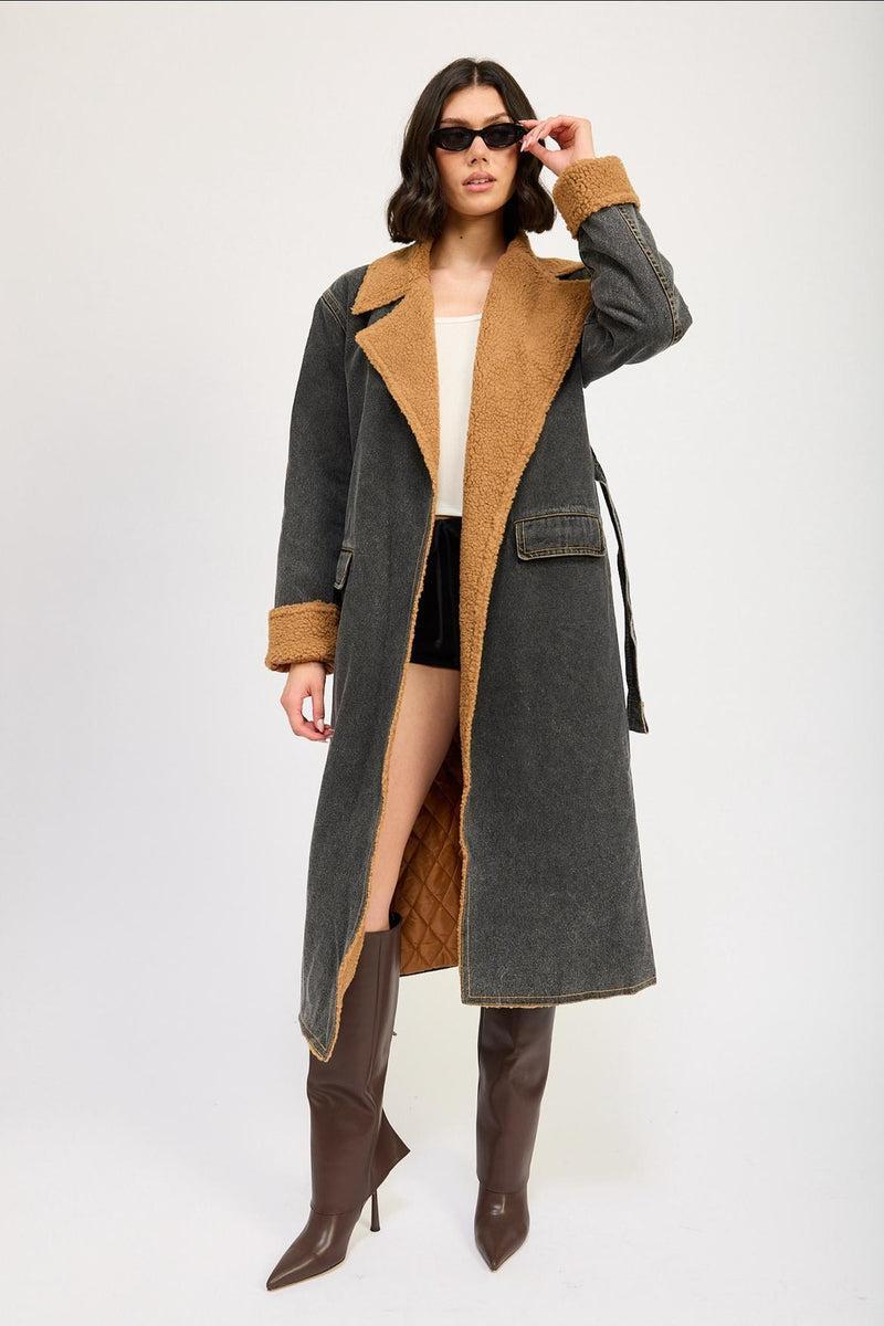 Belted Denim Coat Product Image