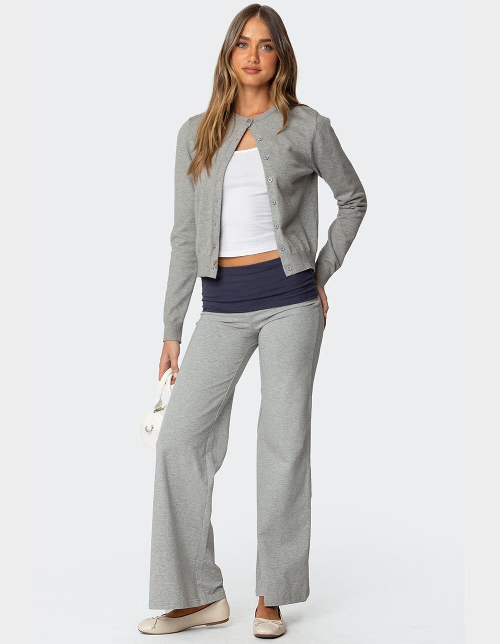 EDIKTED Wide Leg Contrast Fold Over Pants Product Image