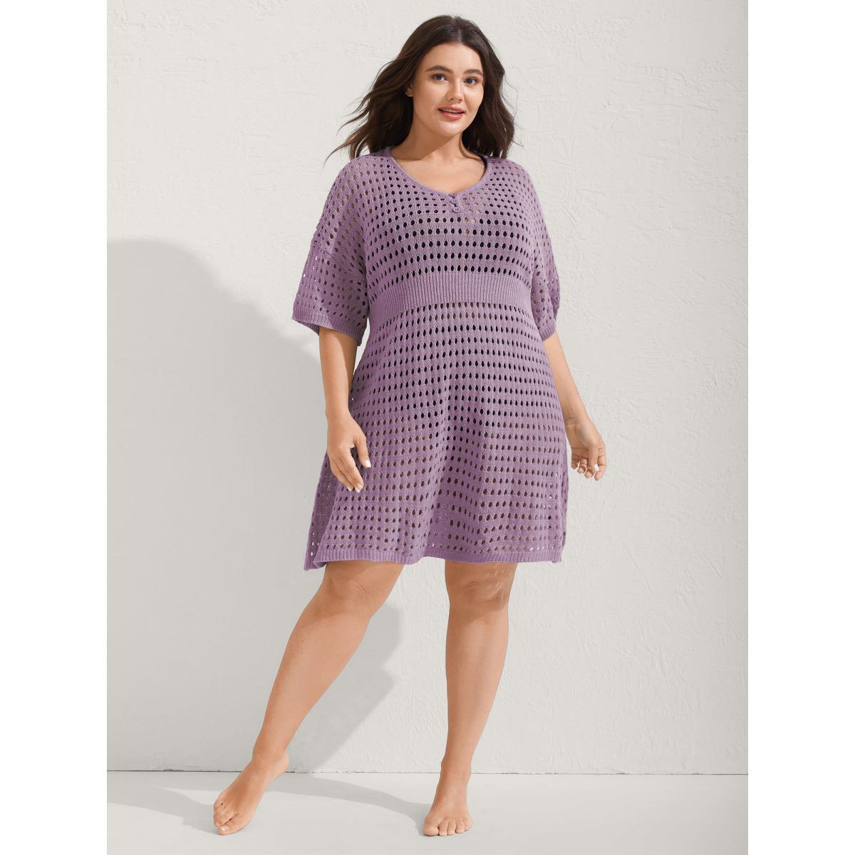 Plus Size Cut-Out Waist-Cinched Button Swim Cover-Up Women's Swimwear Mauve Beach Loose Cut-Out Curve Swim Cover Ups BloomChic 10/M Product Image