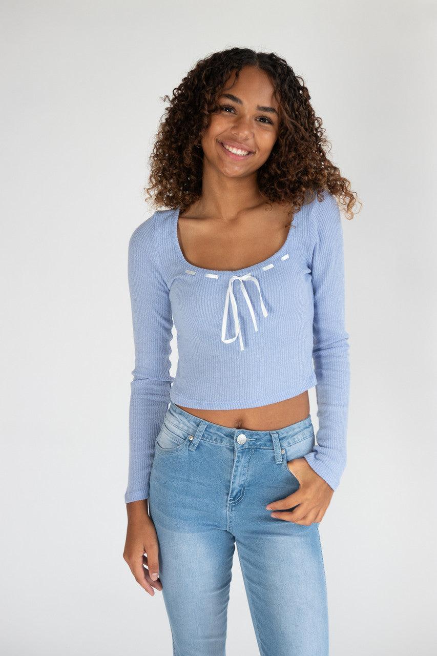 Long Sleeve Ribbon Bow Top Product Image