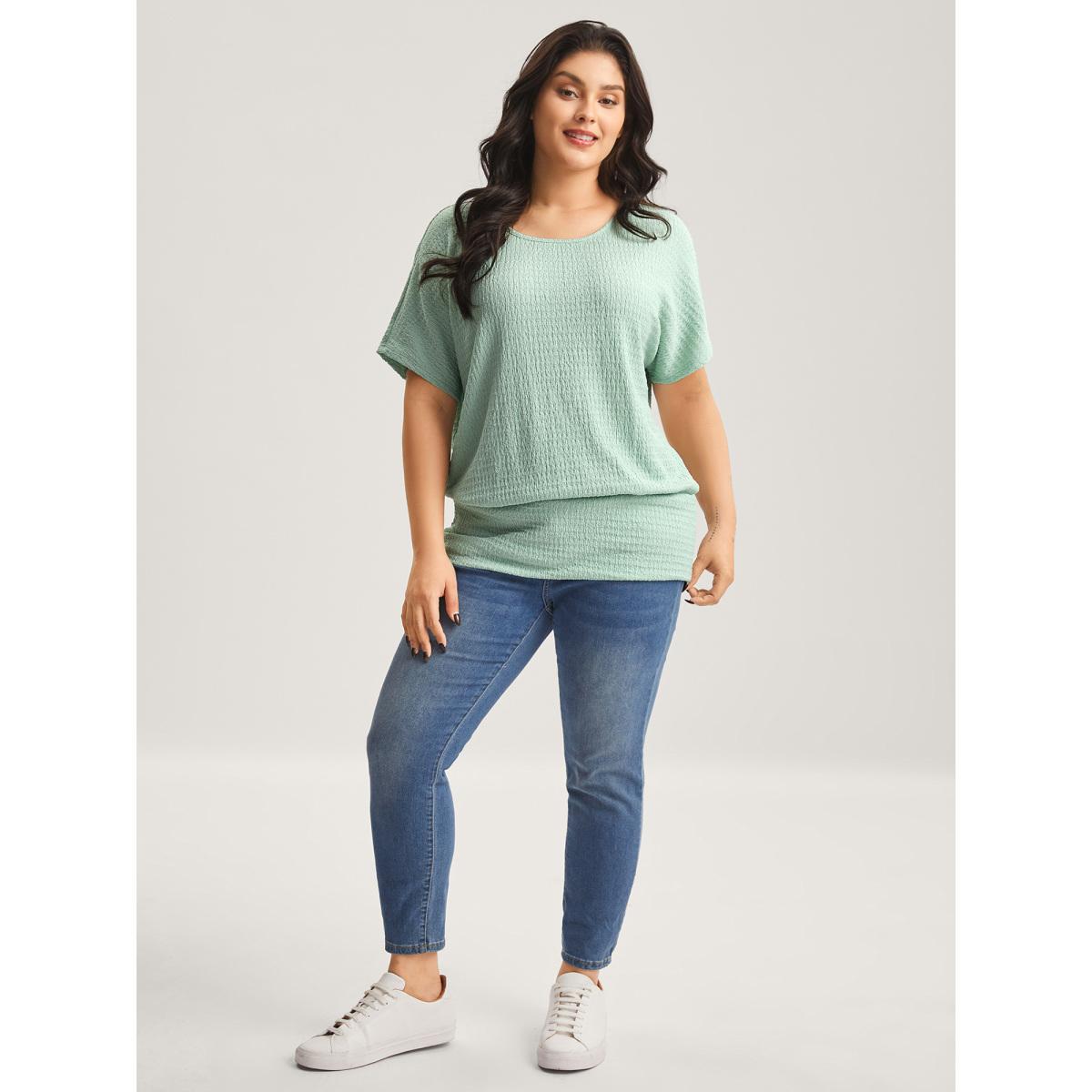Plus Size Textured Relaxed Fit Dolman Sleeve T-Shirt Greenbean Women Texture Round Neck Loose Everyday-Casual T-shirts BloomChic 14-16/1X Product Image
