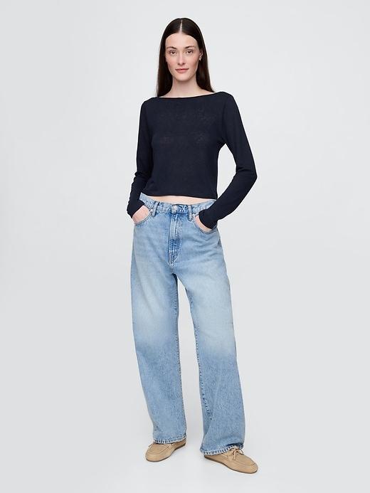 Linen-Blend Cropped Boatneck T-Shirt Product Image