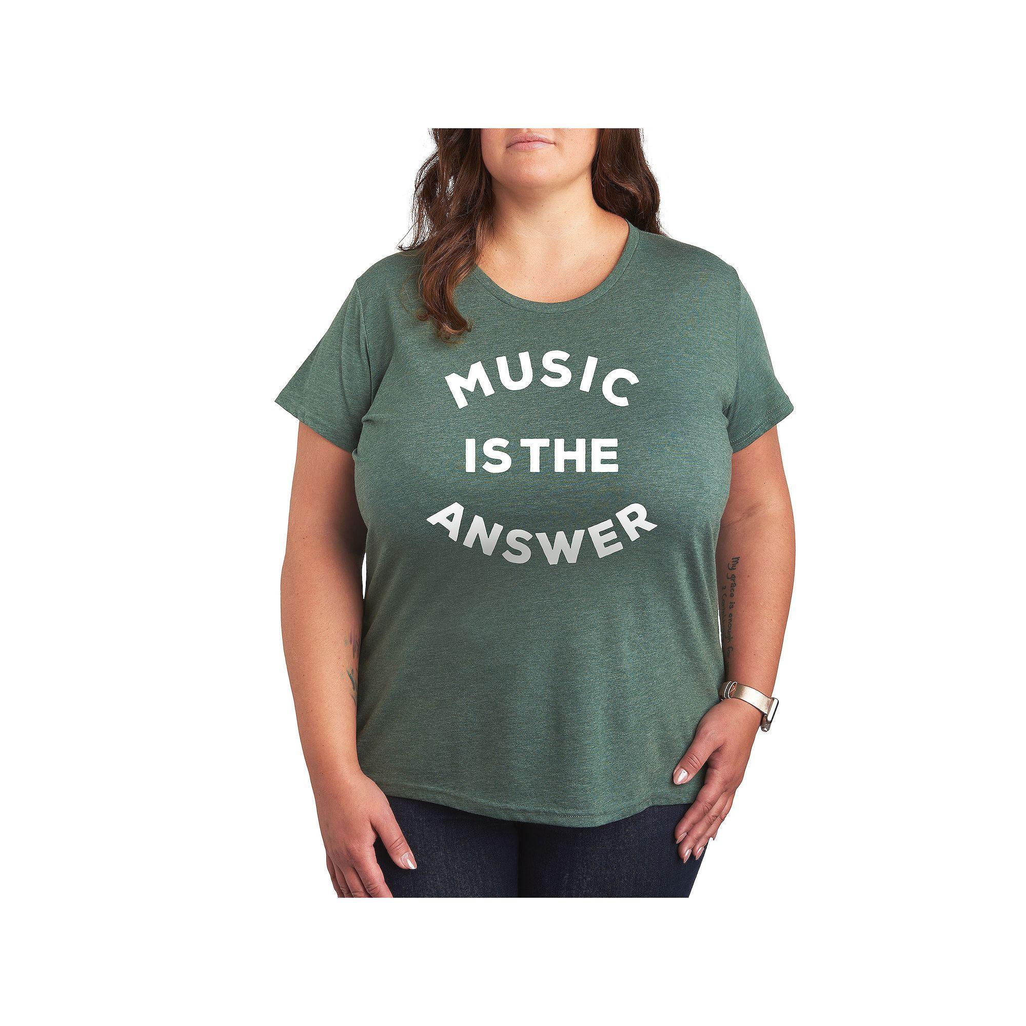 Plus Music is the Answer Graphic Tee, Womens Grey Red Product Image