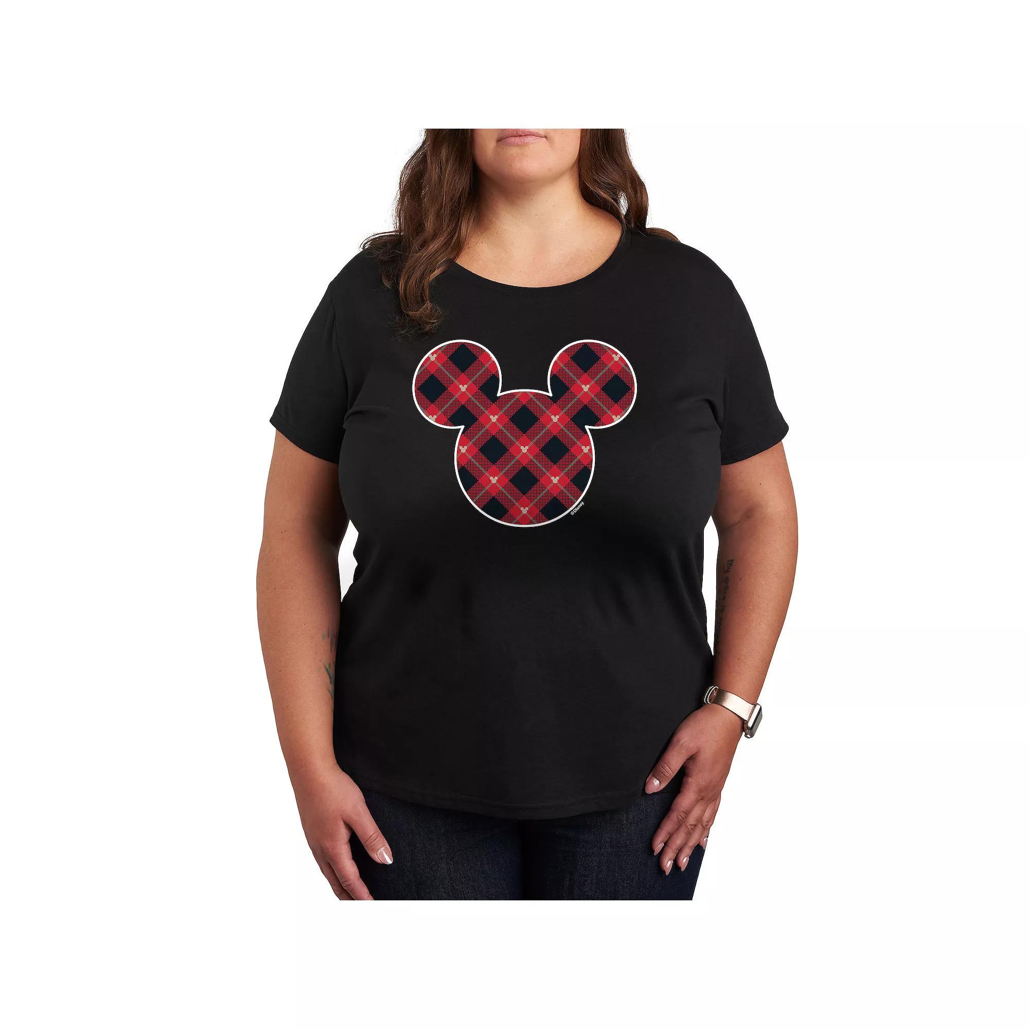 Disney's Mickey Mouse Plus Plaid Silhouette Graphic Tee, Women's, Size: 1XL, Black Product Image