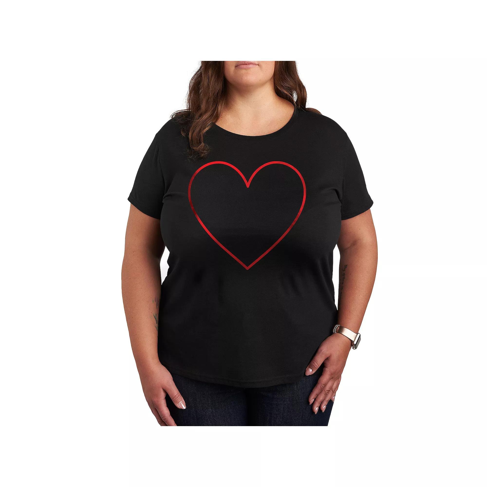 Plus Heart Outline Graphic Tee, Women's, Size: 4XL, Black Product Image