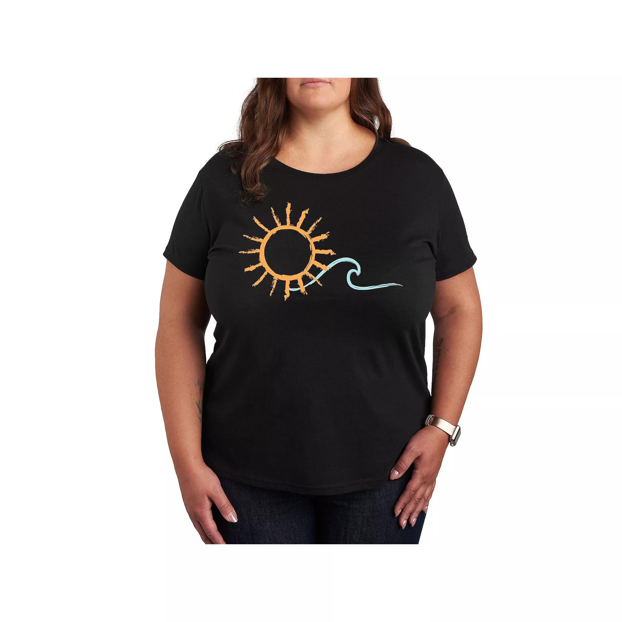 Plus Brushstroke Sun And Wave Graphic Tee, Womens Grey Dark Red Product Image