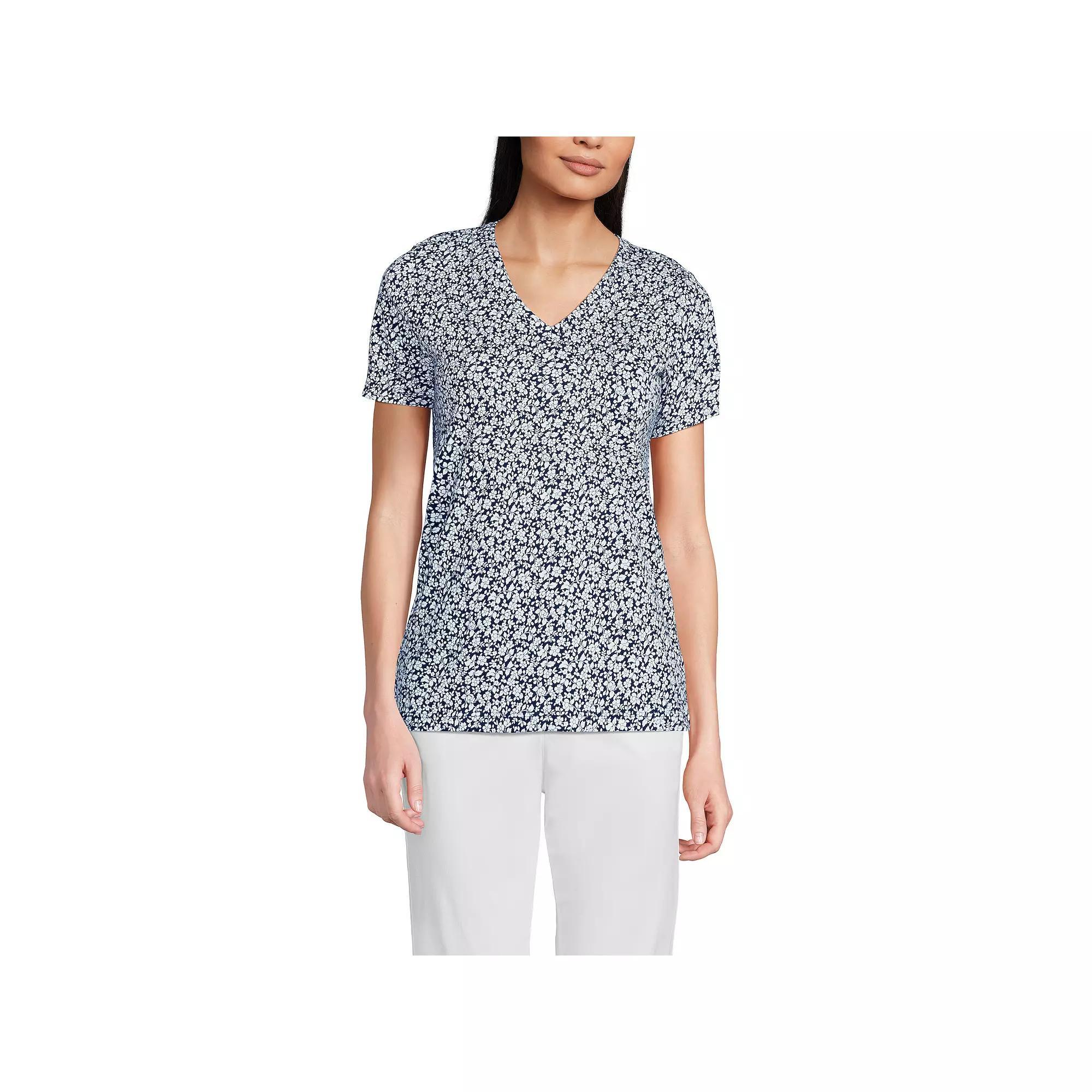 Women's Lands' End Relaxed-Fit Supima Cotton V-Neck Tee, Size: Small Tall, Blue Blossoms Product Image