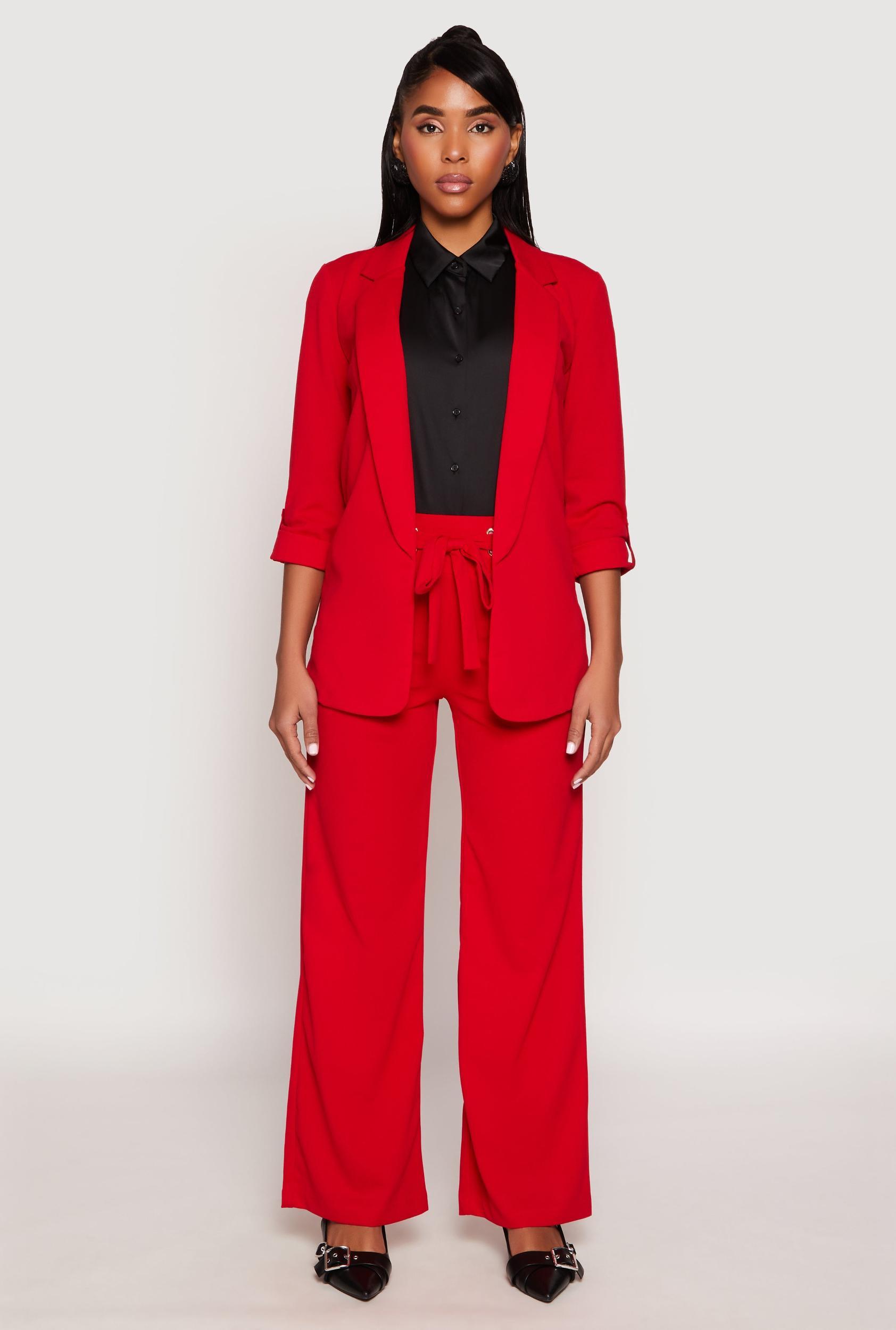 Womens Crepe Knit Belted Front Wide Leg Pants Product Image