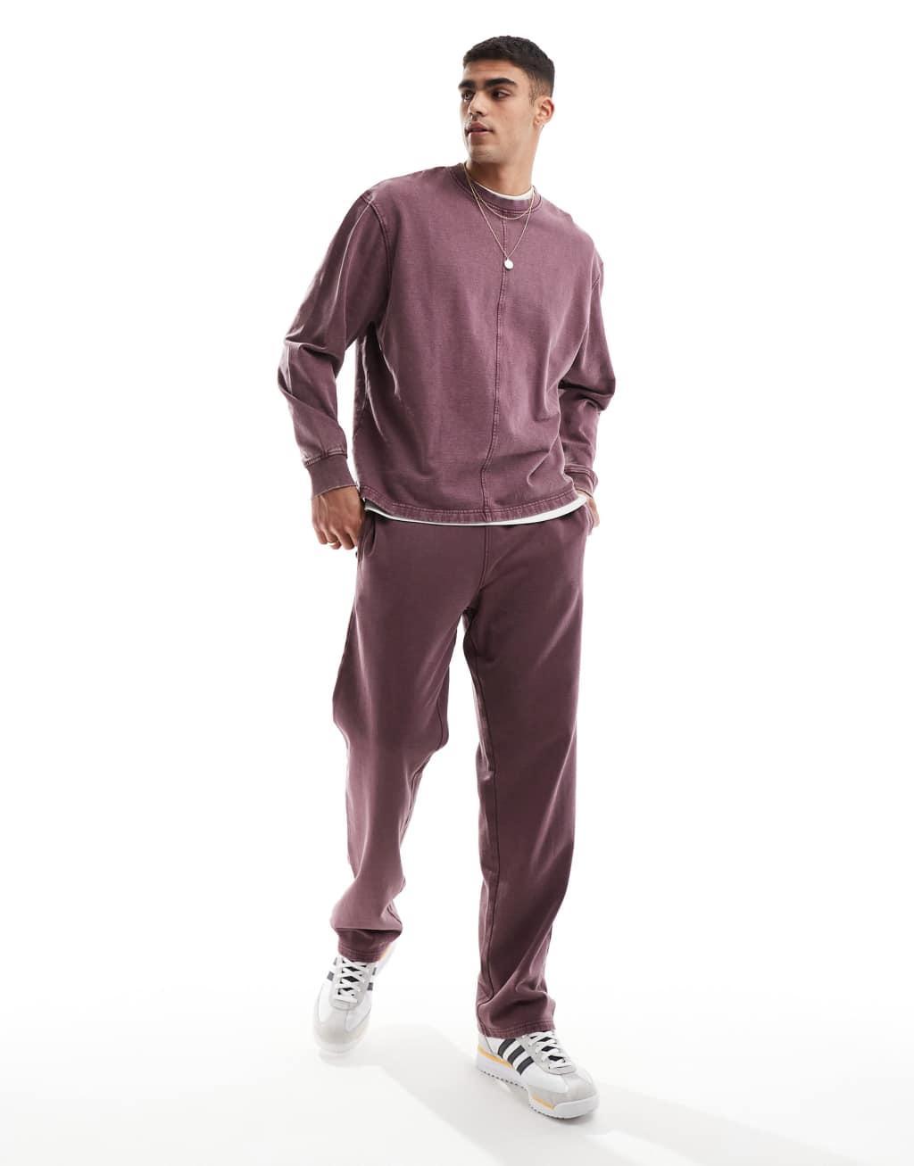 ASOS DESIGN oversized sweatshirt with seam detail in washed burgundy - part of a set Product Image