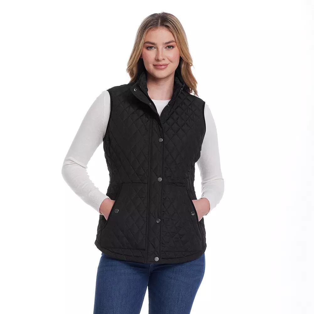 Women's Weathercast Corduroy Trimmed Quilted Vest, Size: Large, Black Product Image
