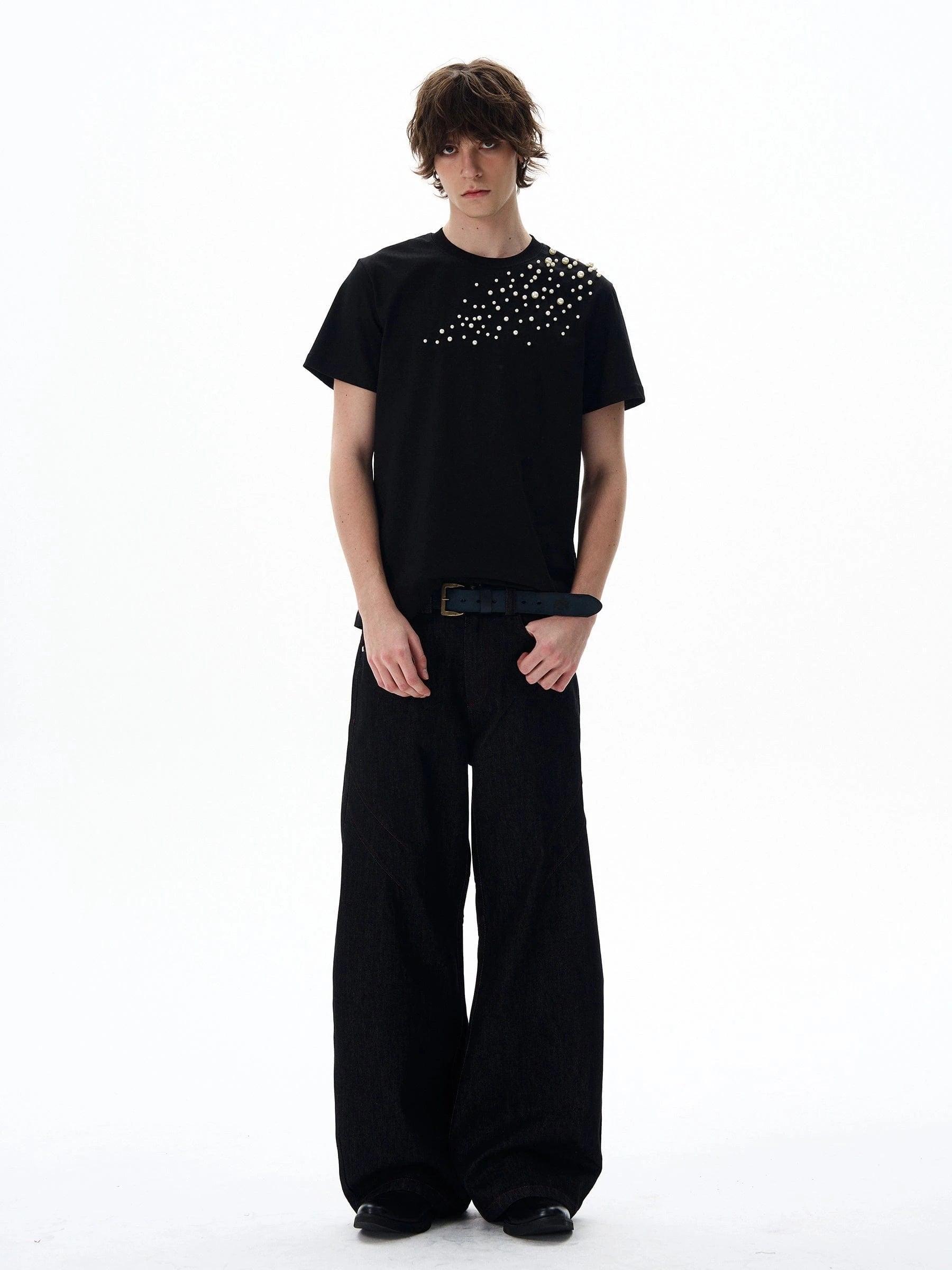 RT No. 18046 BLACK SCIMITAR DENIM STRAIGHT JEANS Product Image