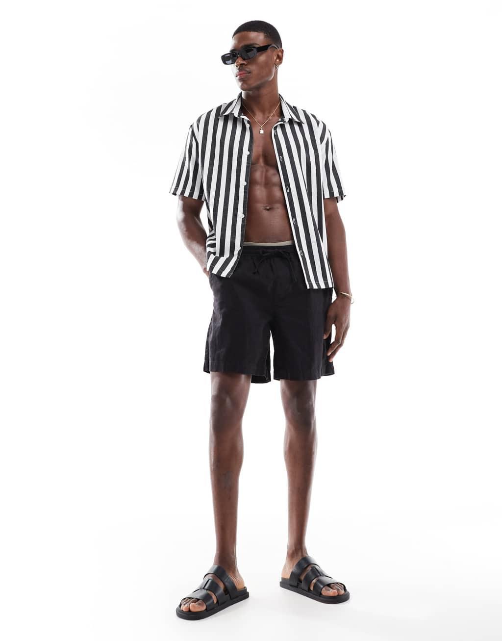 Bershka bold stripe shirt in black Product Image