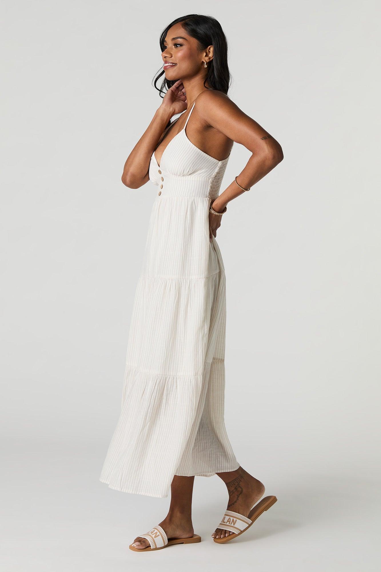 Button Front Tiered Midi Dress Female Product Image