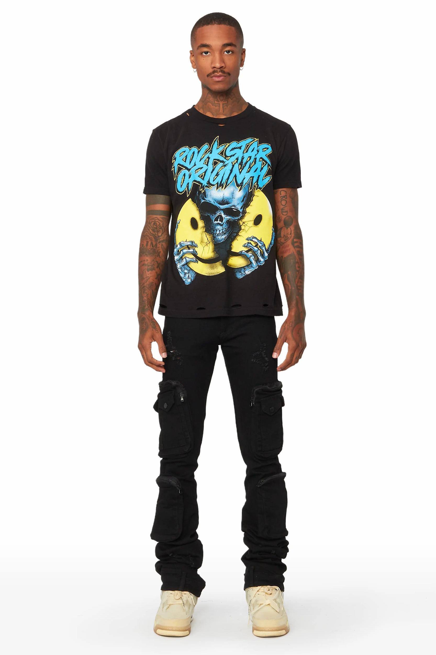 Simon Jet Black Super Stacked Flare Jean Male Product Image