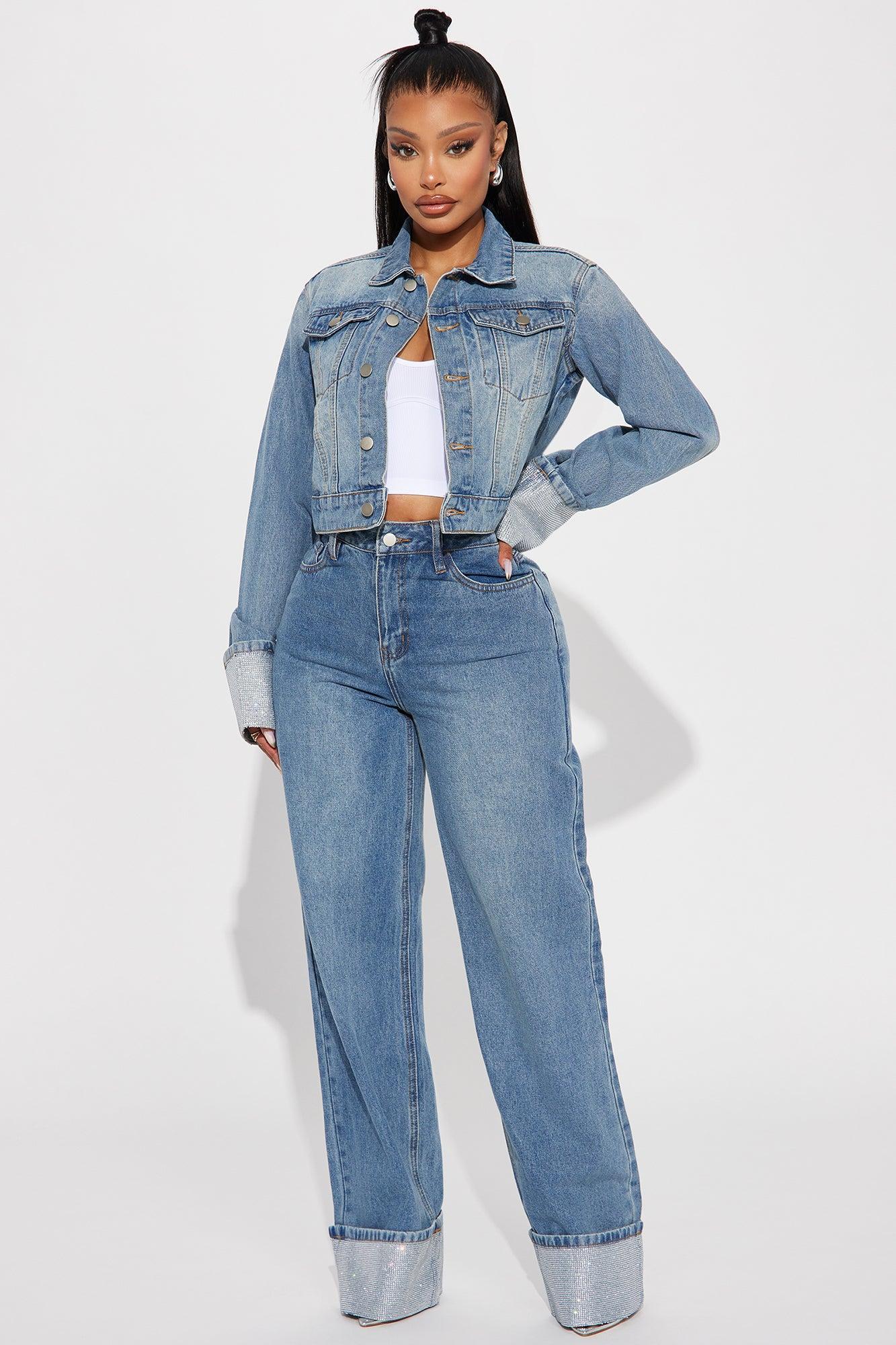 Influential Sparkle Denim Jacket - Medium Wash Product Image