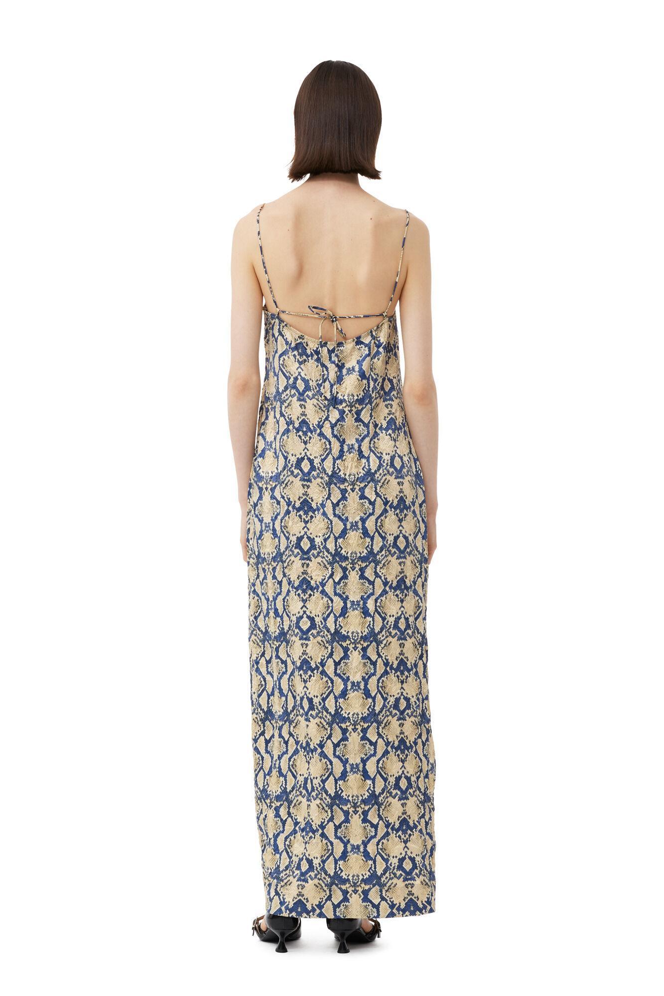 Snake Printed Crinkled Satin Midi Slip Dress Product Image