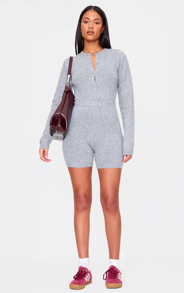 Tall Ash Grey Soft Knit Button Up Bodysuit Product Image
