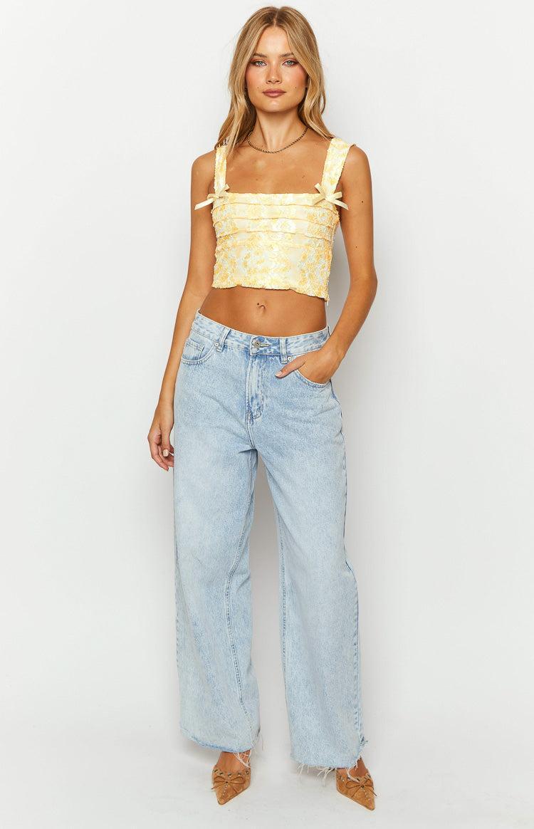 Vida Yellow Lace Bow Top Girls Product Image