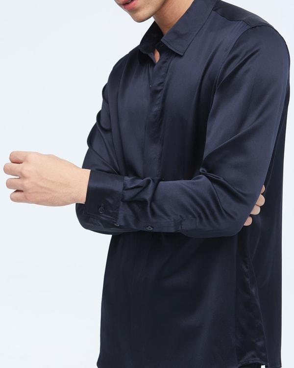 Classic Long Sleeve Silk Shirt For Men Product Image