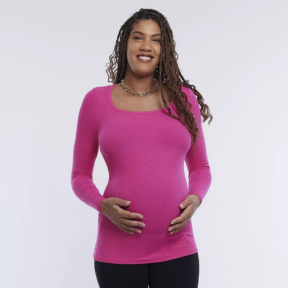 Maternity Motherhood® Square Neck Long Sleeve Tee, Women's, Size: Large-Mat, Cabaret Product Image
