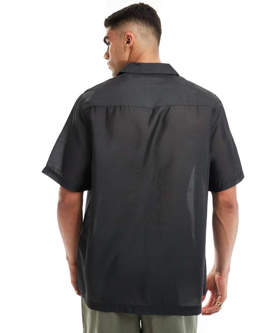 ASOS DESIGN relaxed revere shirt with blurred floral print in black  Product Image