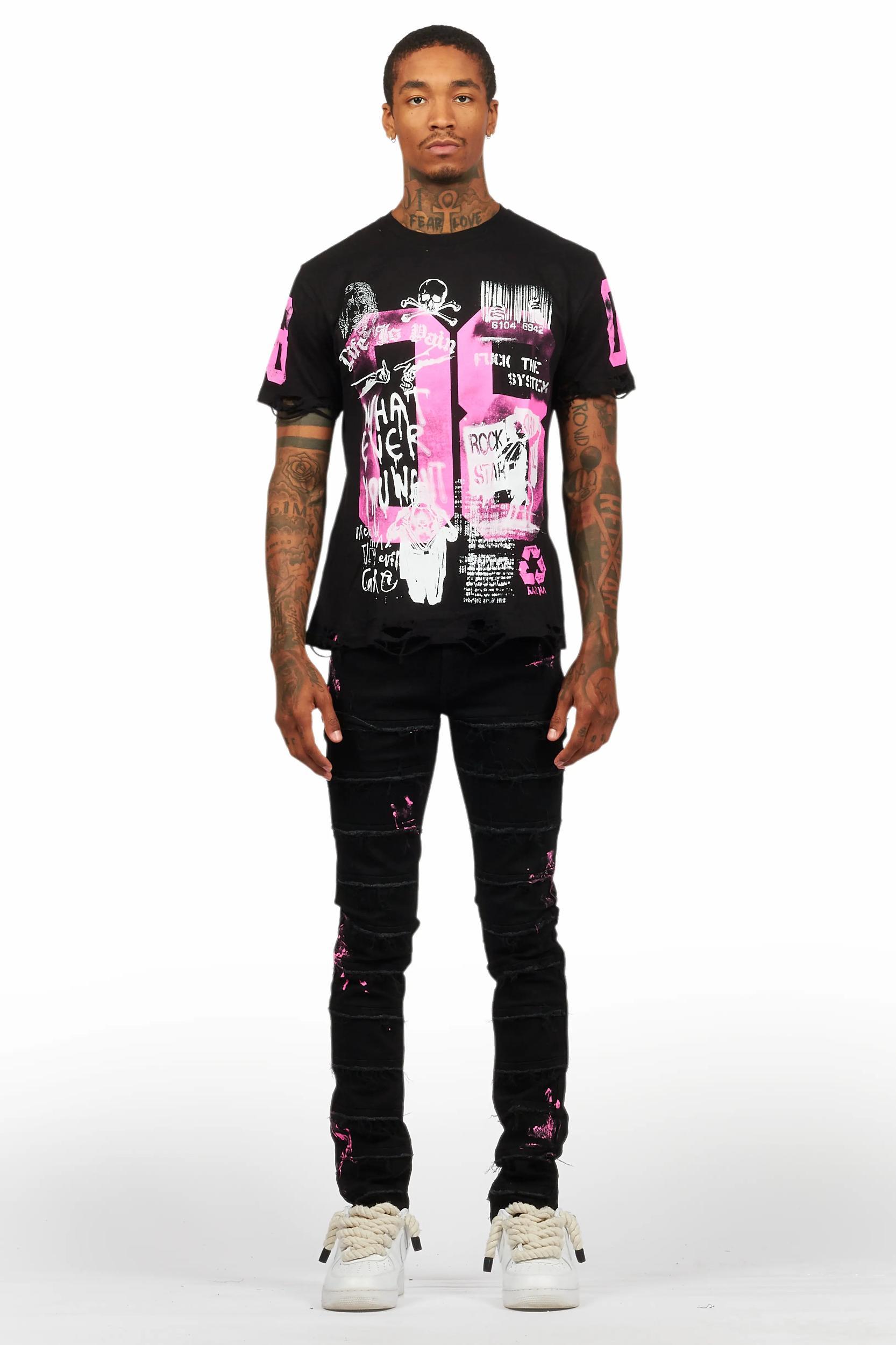Grill Black/Pink T-Shirt/Slim Fit Jean Set Male Product Image