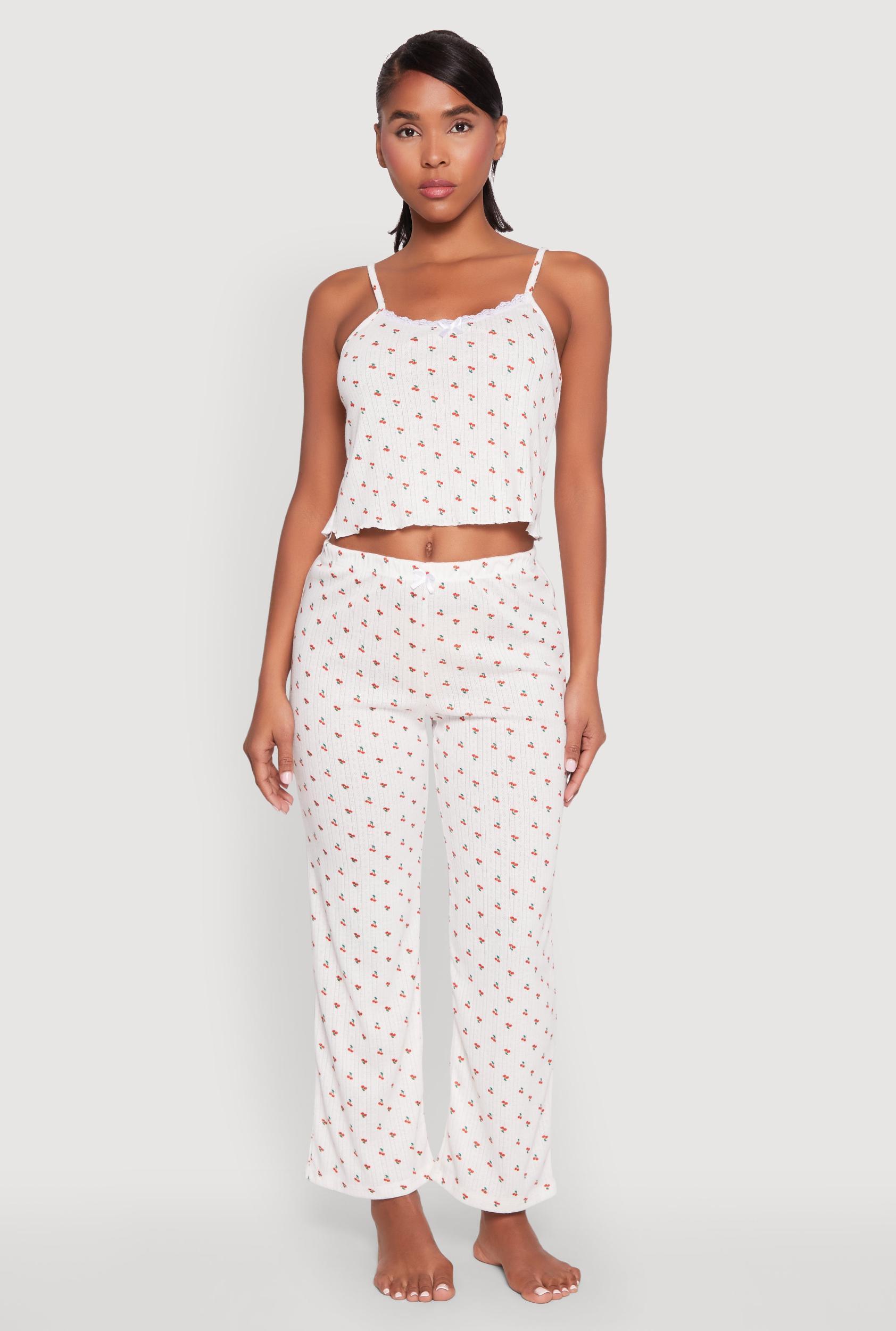Womens Printed Pattern Pointelle Pajama Cami and Pants Product Image
