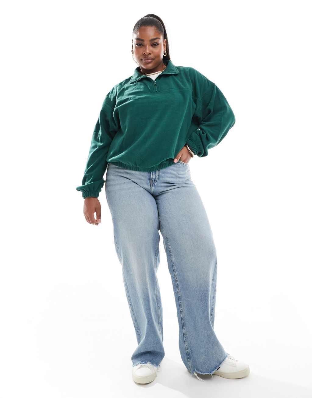 ASOS DESIGN Curve half zip fleece in forest green Product Image
