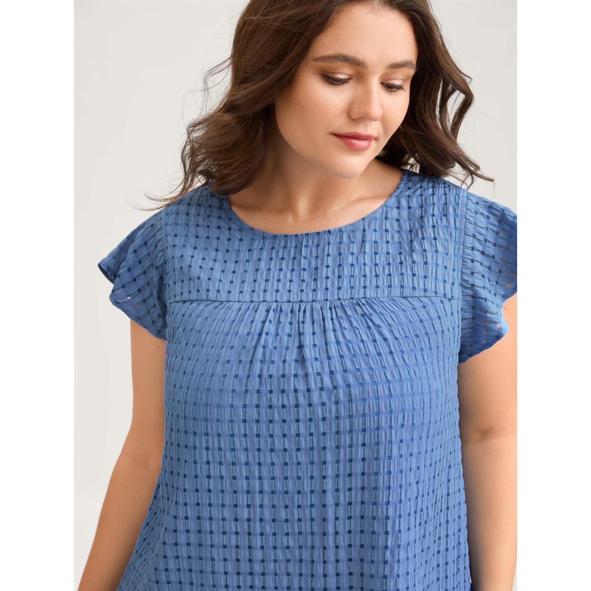 Plus Size Bluepurple Textured Sheer Lined Flutter Sleeve Blouse Women Cap Sleeve Round Neck Everyday-Casual Blouses BloomChic 30/6X Product Image