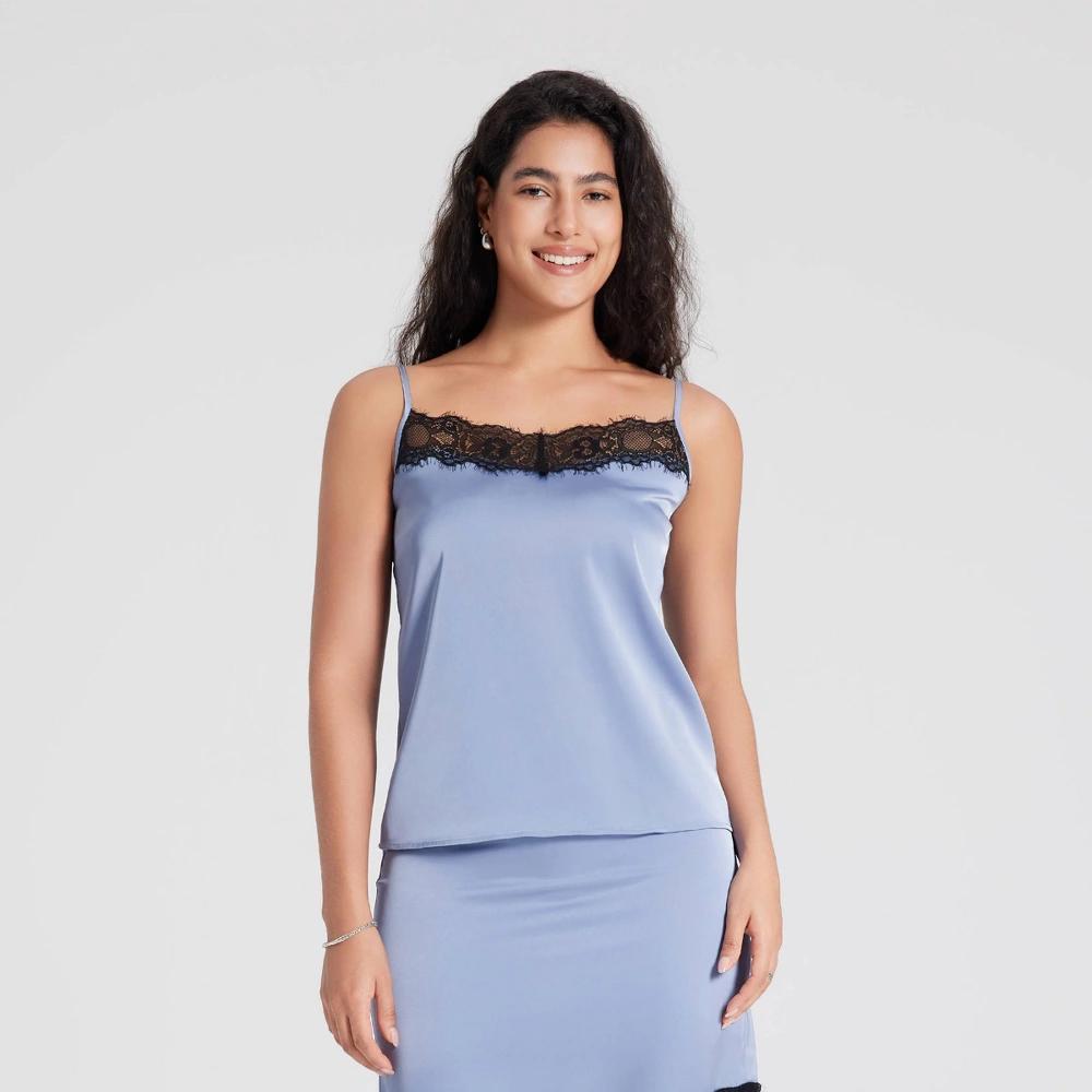 Women's Lace Trim Satin Camisole - A New Day™ Product Image