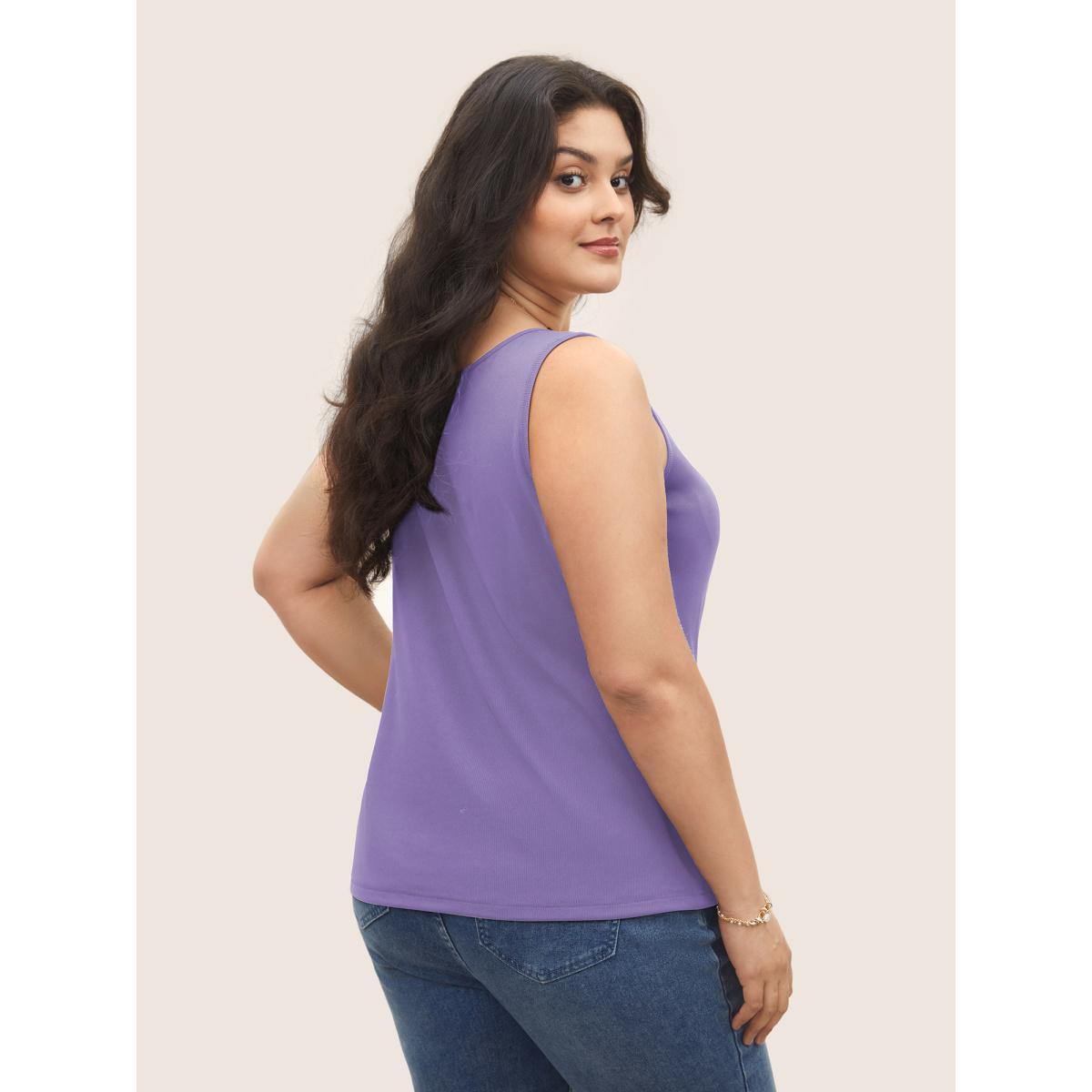 Plus Size Solid Rib Knit Heart Neckline Tank Top Women Mauve Casual Heart neckline Everyday Tank Tops Camis BloomChic 28/5X Product Image