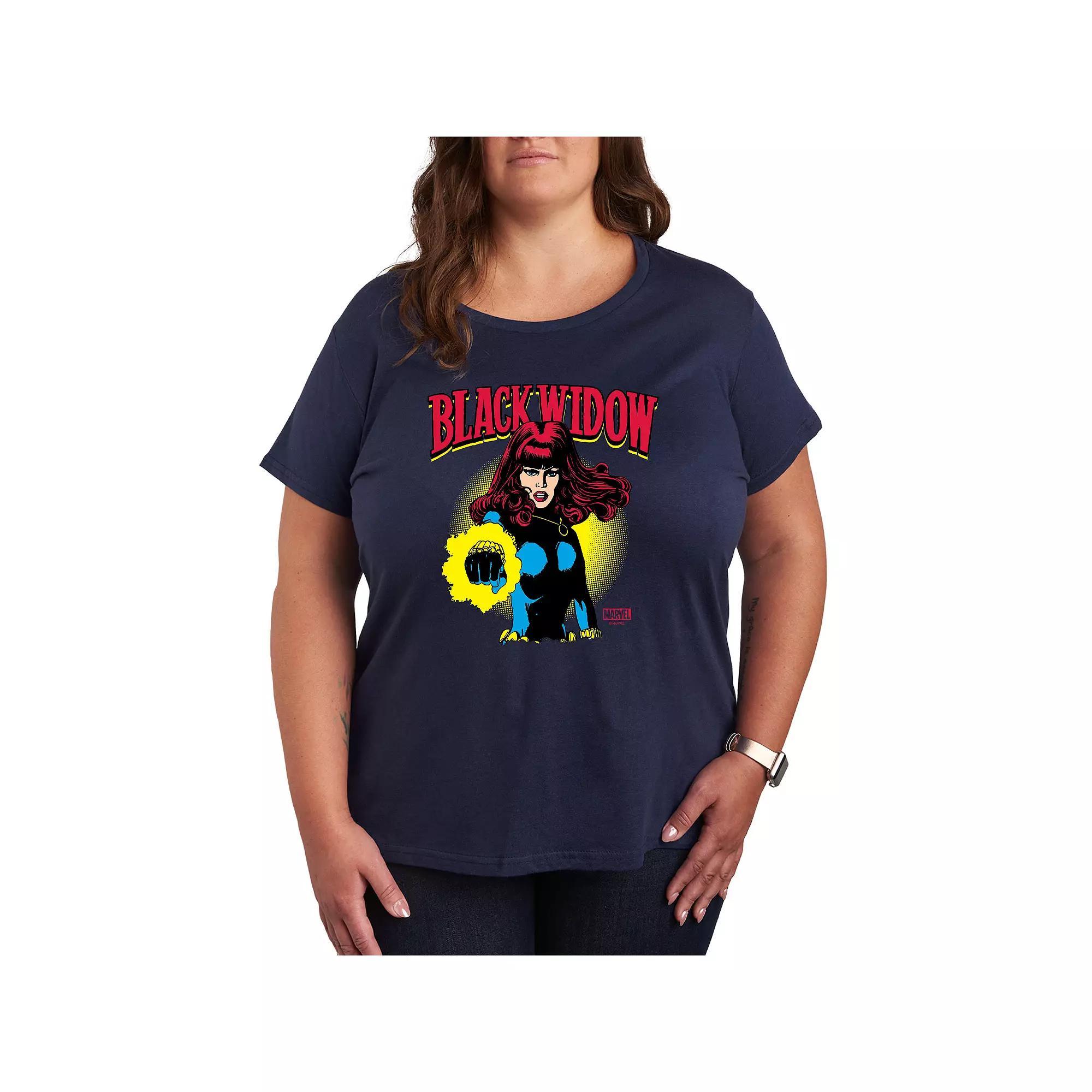 Plus Size Black Widow Comic Portrait Graphic Tee, Womens Blue Product Image