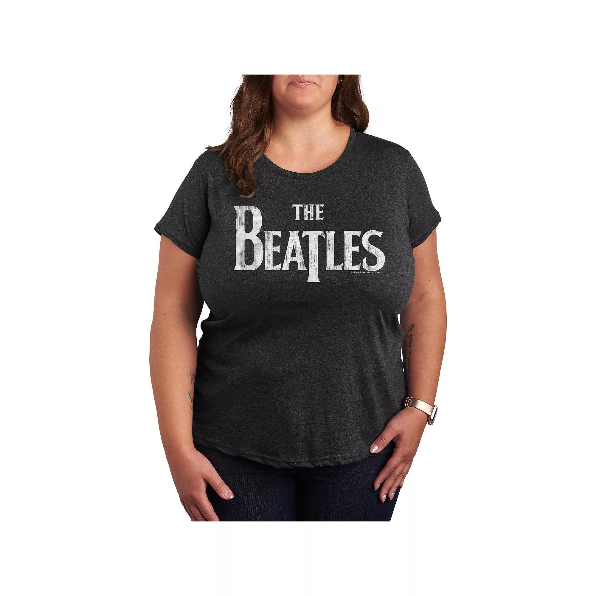 Plus Size The Beatles Logo Graphic Tee, Womens Heather Grey Product Image