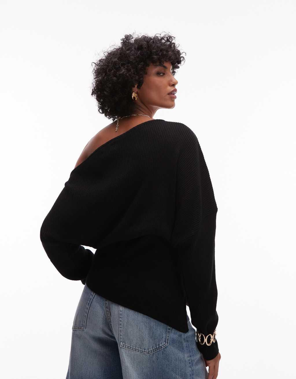 Topshop off the shoulder knit top in black Product Image