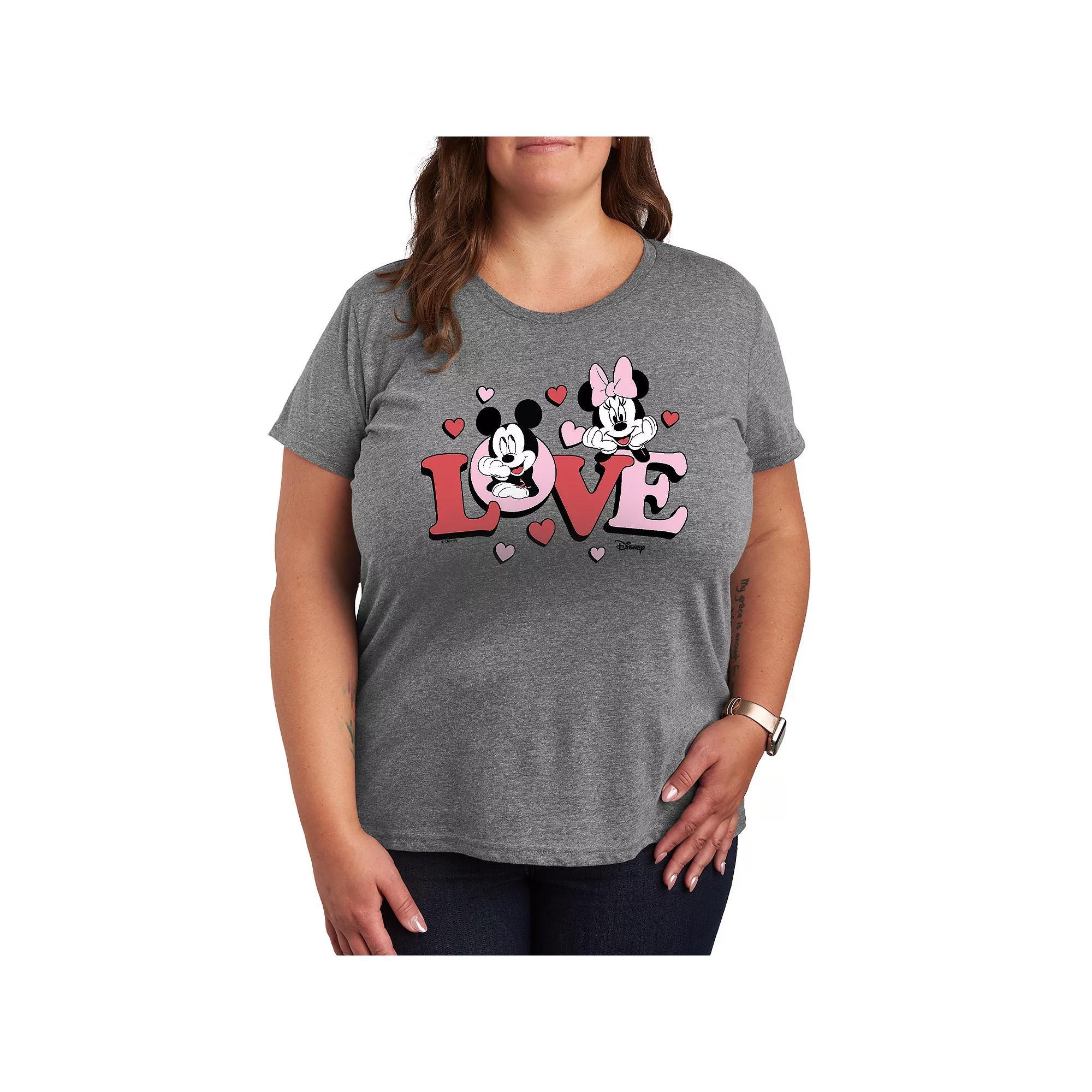 Disneys Mickey & Minnie Mouse Plus Size Love Graphic Tee, Womens Grey Gray Product Image