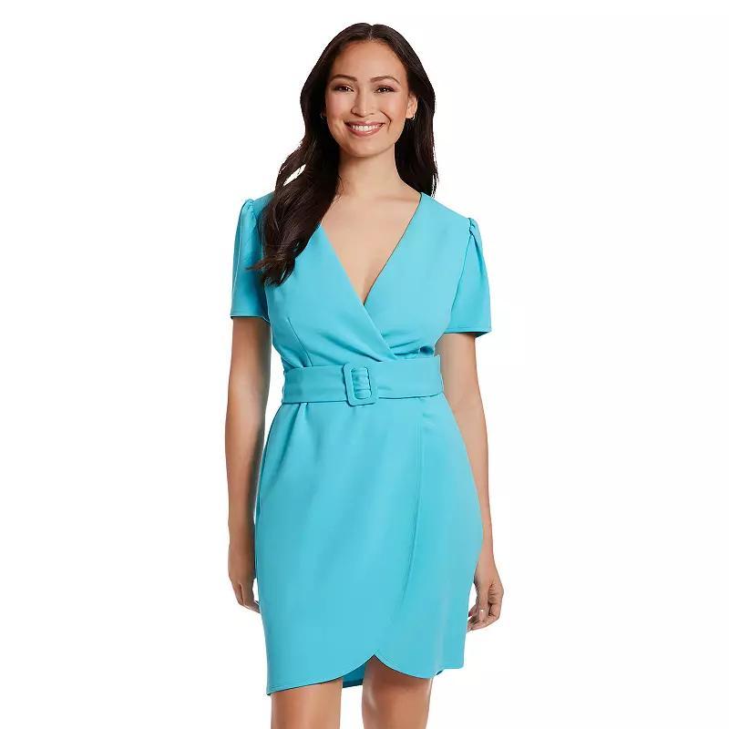 Women's London Times Puff Sleeve Belted Wrap Dress, Size: 6, Bright Pink Product Image