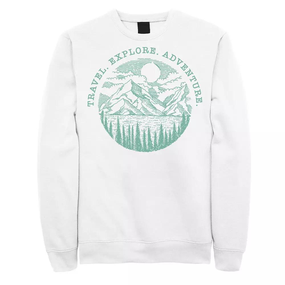 Men's Travel Explore Adventure Sketch Mountains Sweatshirt, Size: XL, White Product Image