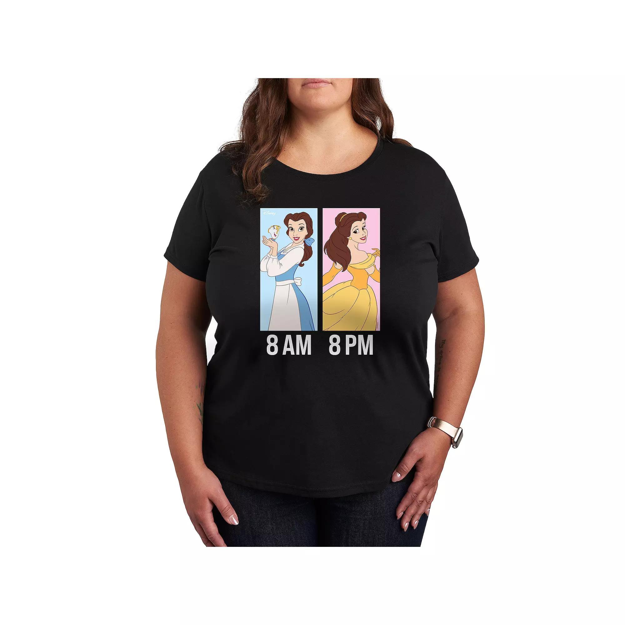 Disney Princess Belle Plus AM to PM Graphic Tee, Womens Grey Blue Product Image