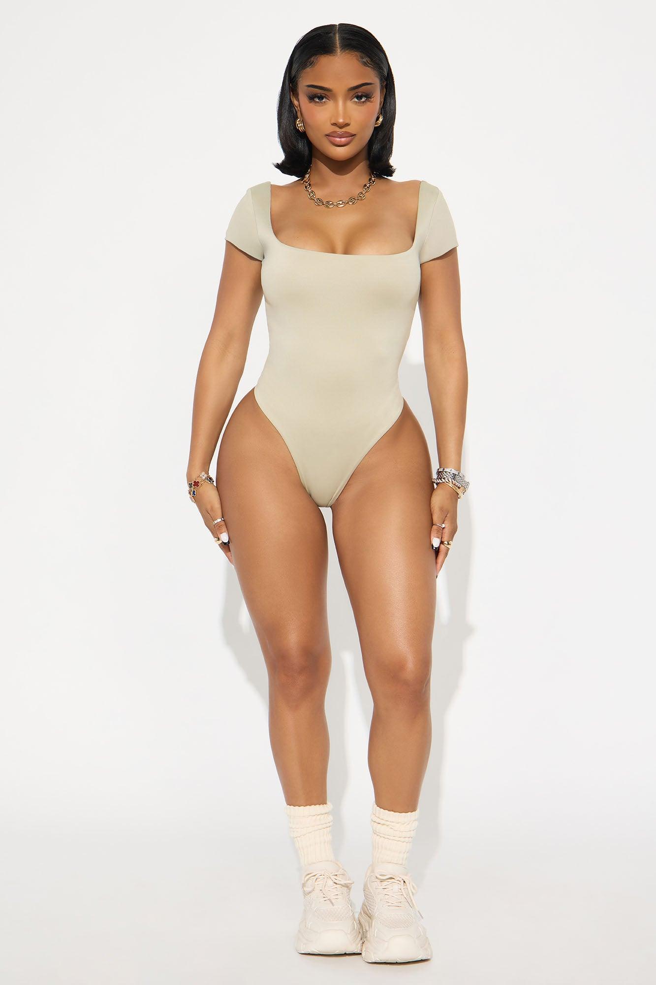 Contour Double Lined Square Neck Bodysuit - Stone Product Image
