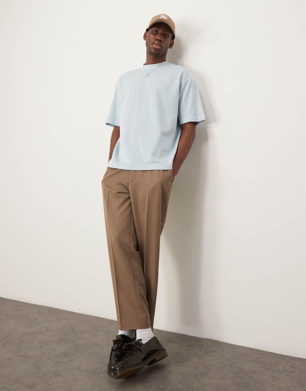 Selected Homme oversized heavy weight T-shirt in light blue Product Image
