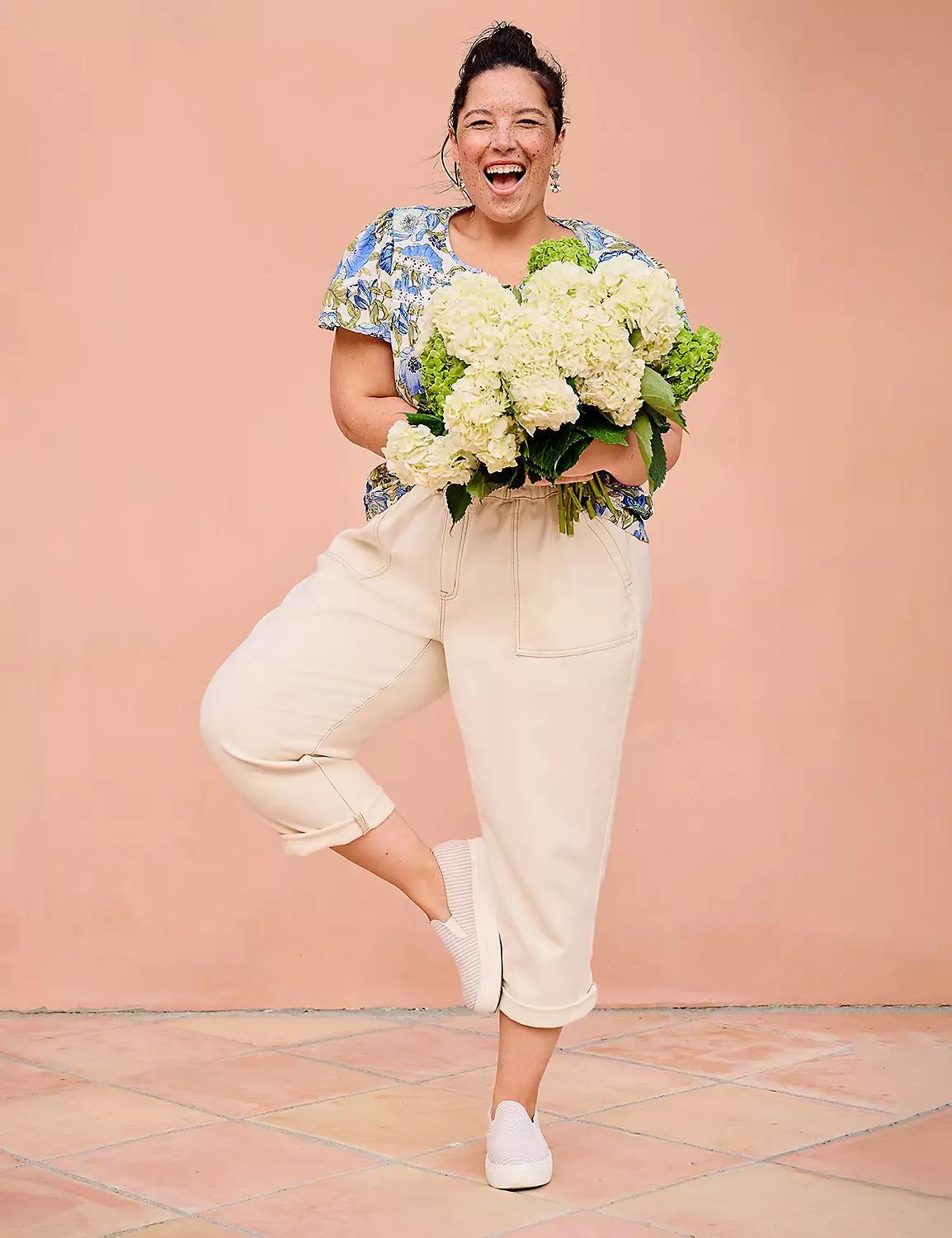 Pull-On High-Rise Knit Denim Capri Product Image