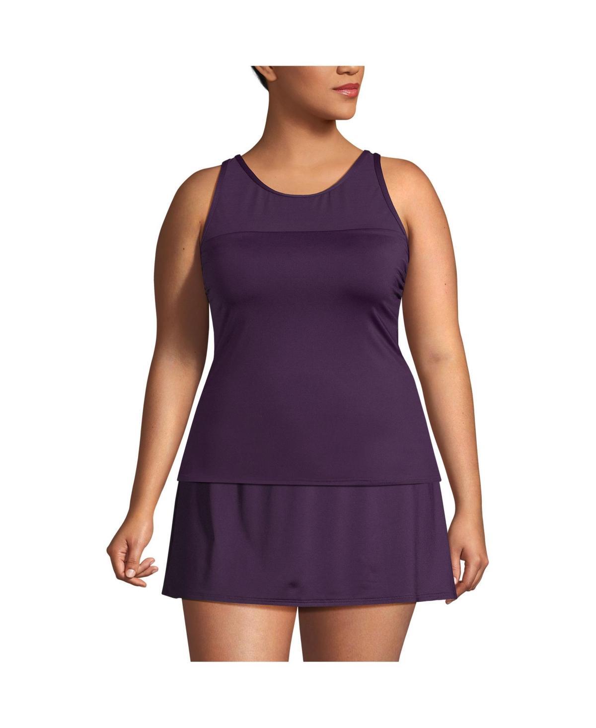 Lands End Womens Chlorine Resistant Smoothing Control Mesh High Neck Tankini Swimsuit Top Product Image