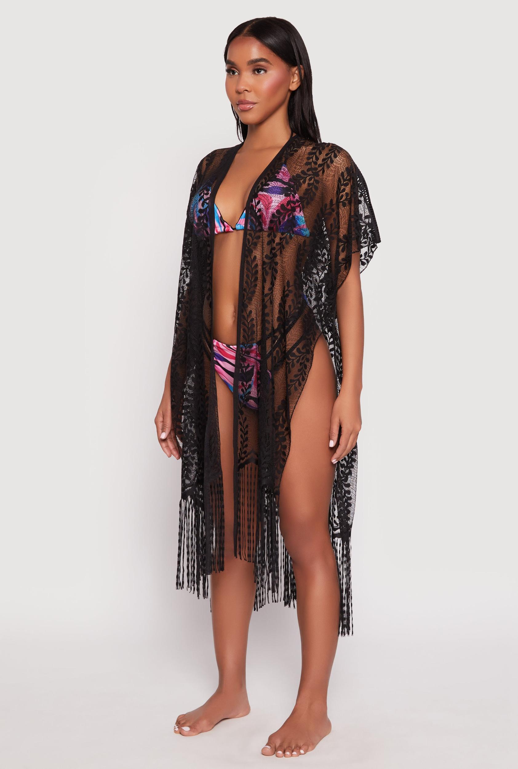 Fringe Trim Lace Cover Up Kimono Female Product Image